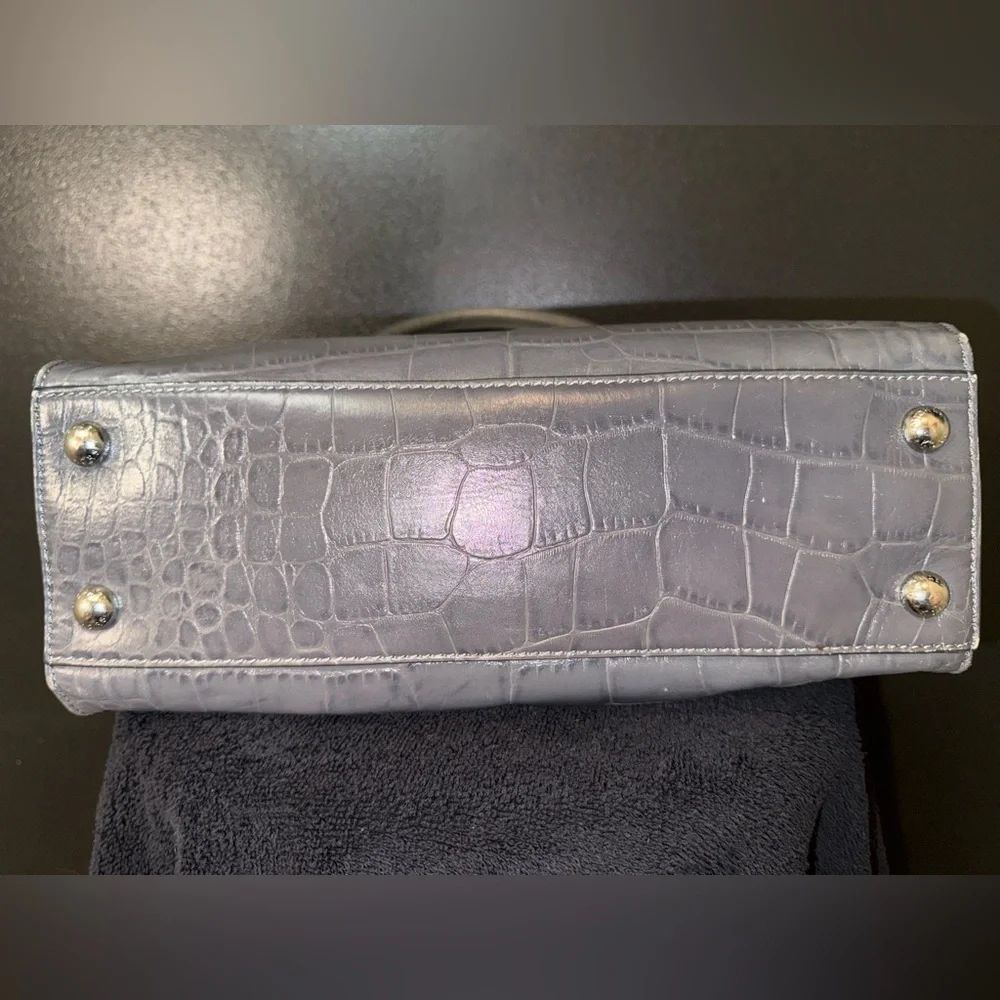 Michael Kors Hamilton gray crocodile embossed shoulder satchel purse